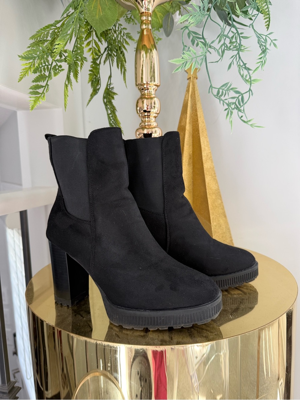 Black Suede High Heel Ankle Boots Women’s Size 8